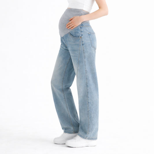 High Waist Maternity Wide Leg Denim Jeans with Bump Support