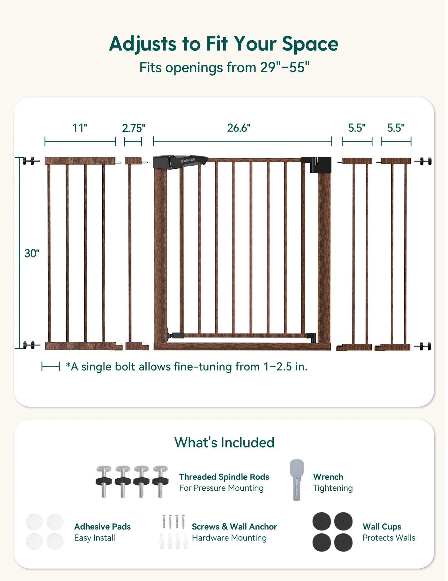 Babelio PressGuard C5&P7 Wood Pattern | Pressure-Mounted Baby Gate