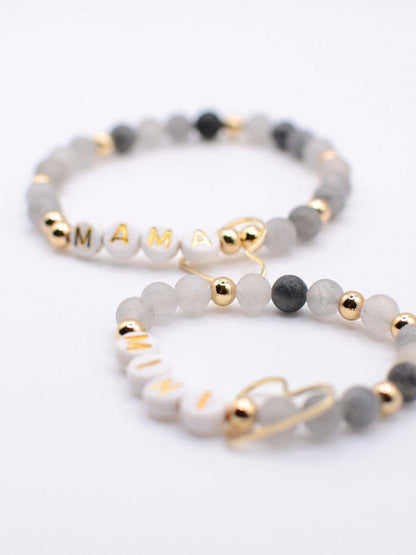 Mama Mini Matching Black Gold Beaded Bracelet Set