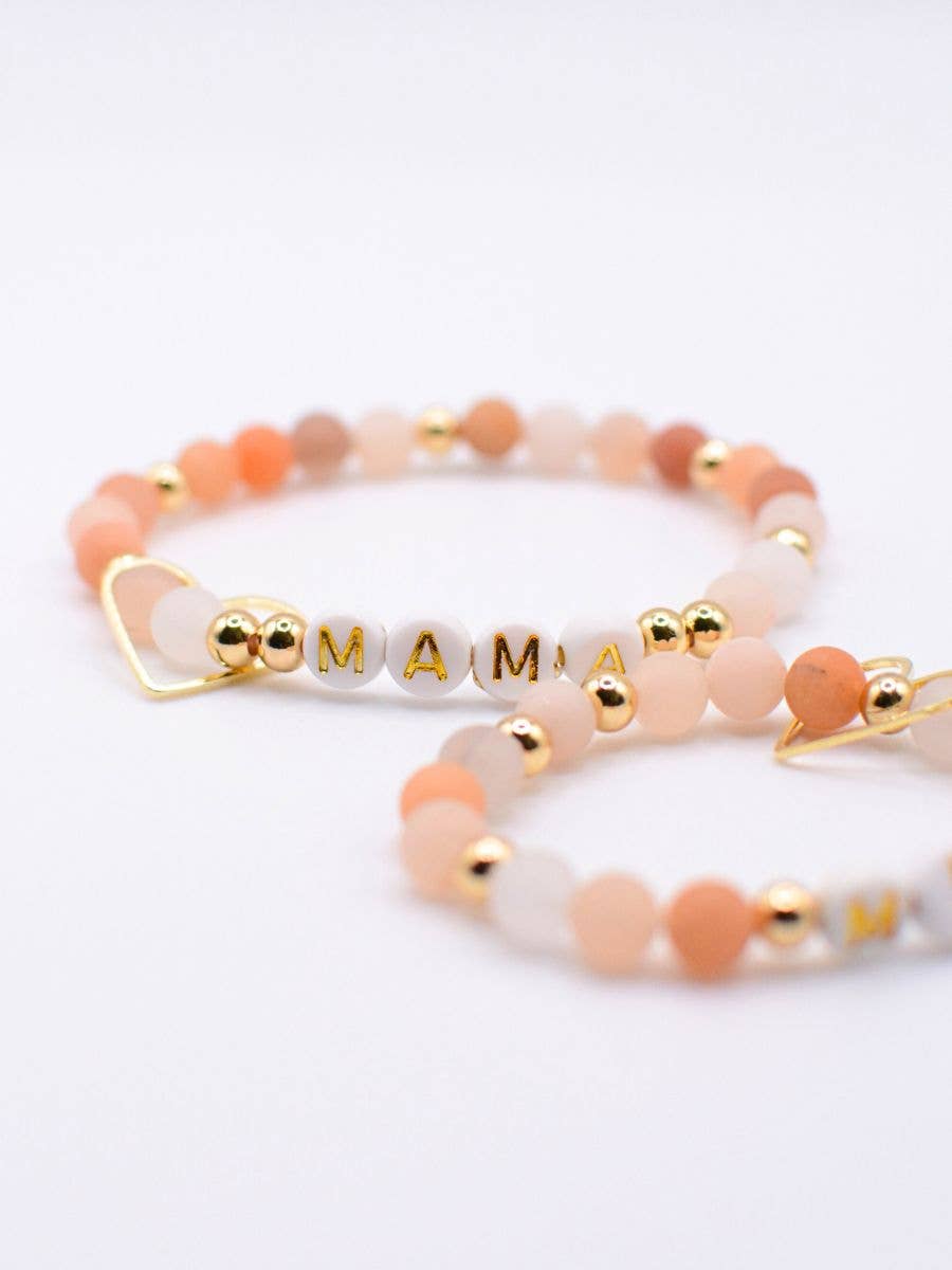 Mama Mini Matching Cream Stone Beaded Set