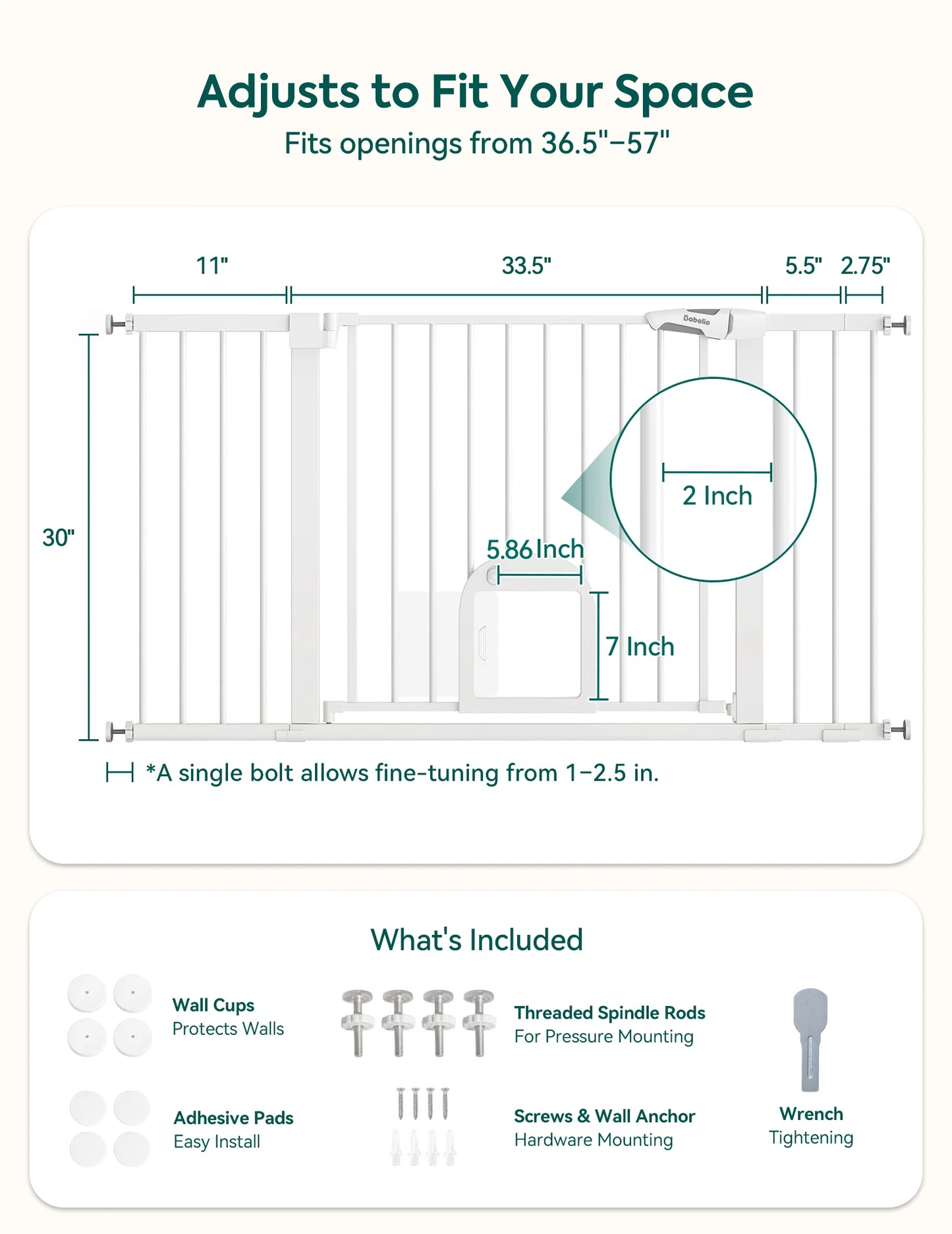 Babelio CatPrivilege T7 | Expandable Baby Gate with Cat Door