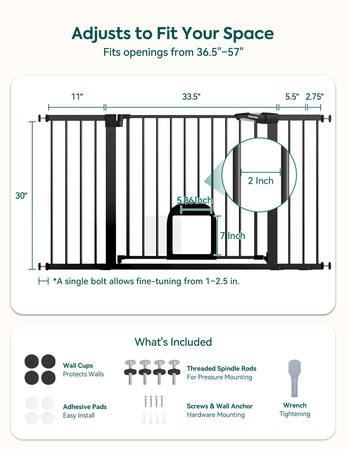 Babelio CatPrivilege T7 | Expandable Baby Gate with Cat Door