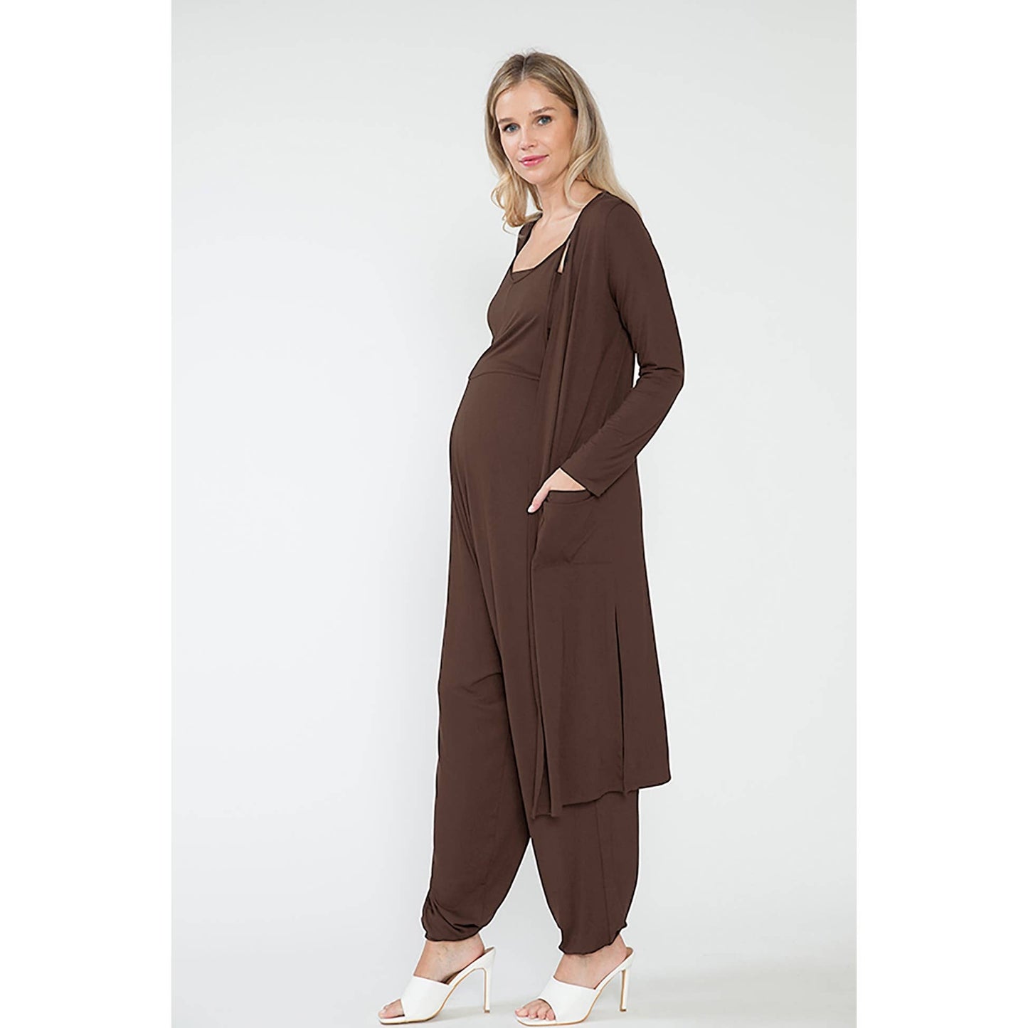 Maternity Jogger Pants Jumpsuit & Maxi Long Cardigan Sets