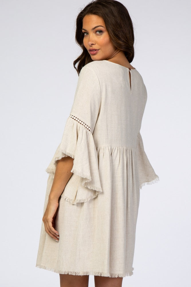 PinkBlush Beige Raw Edge Bell Sleeve Babydoll Maternity Dress