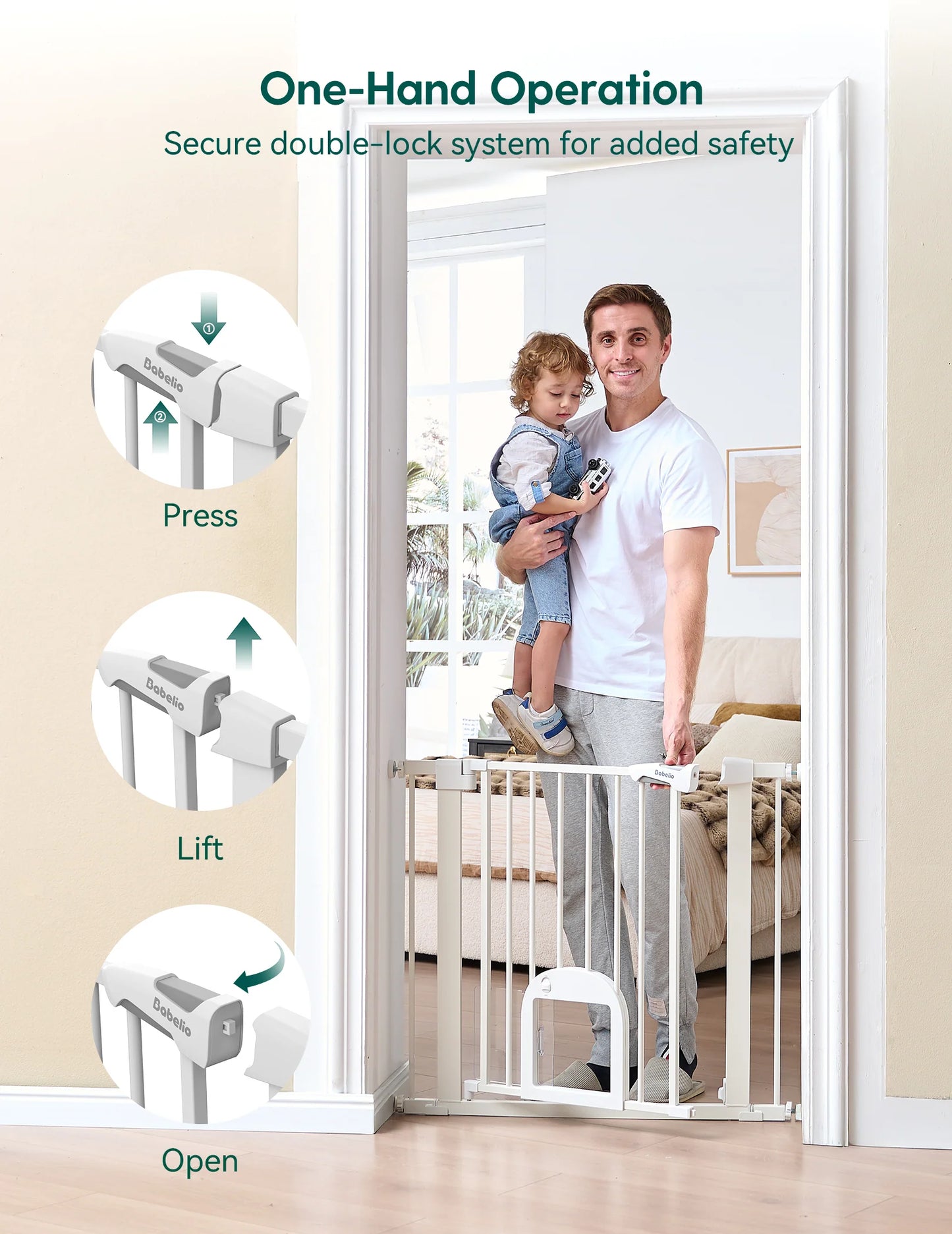 Babelio CatPrivilege T7 | Expandable Baby Gate with Cat Door