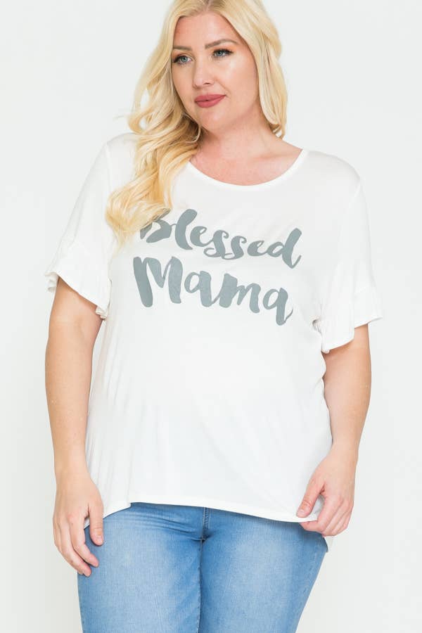 Plus Size Blessed Mama Ruffled Short Sleeve Top