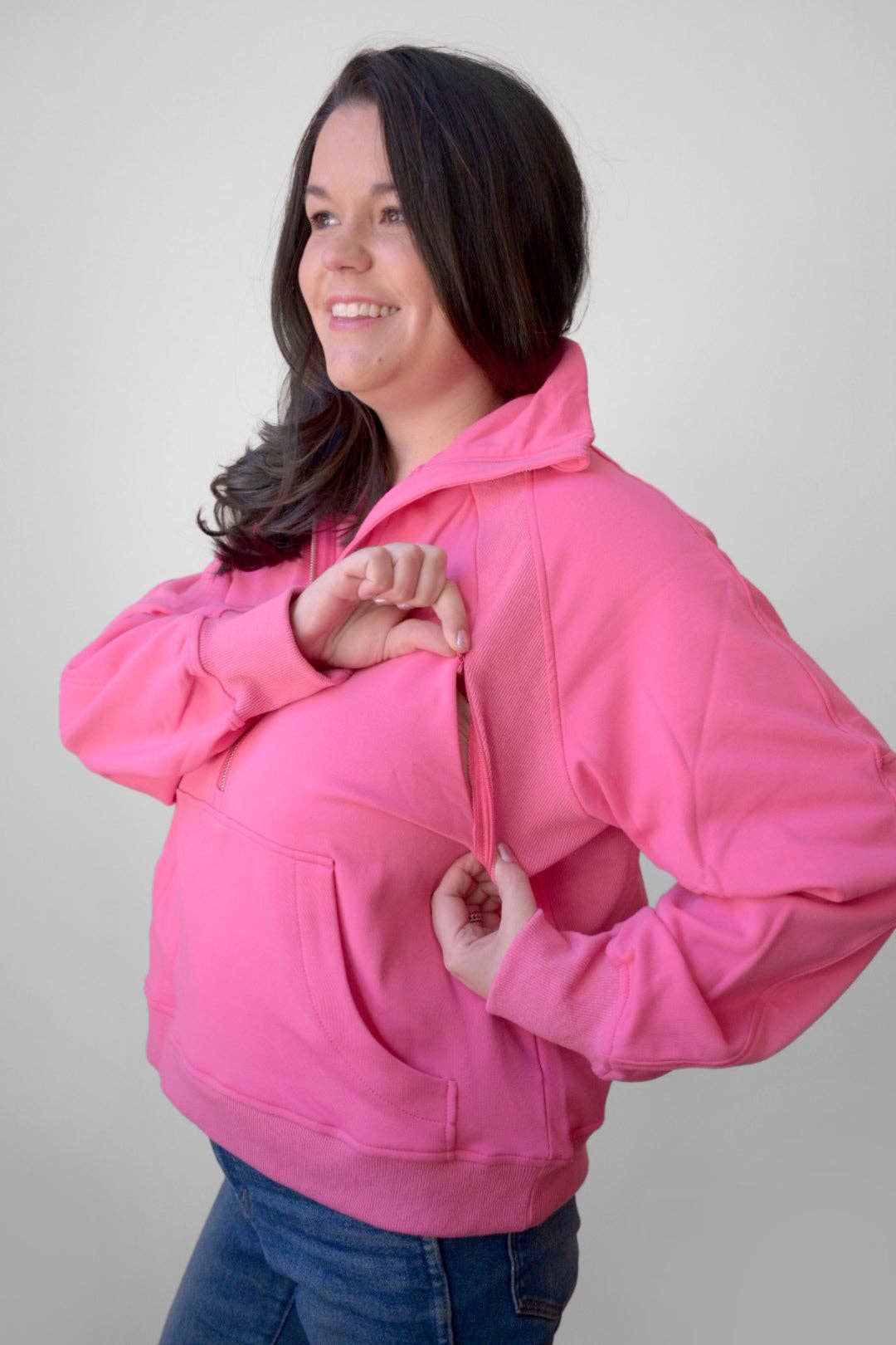 Oversized Funnel Neck Three Zip Breastfeeding Sweatshirt