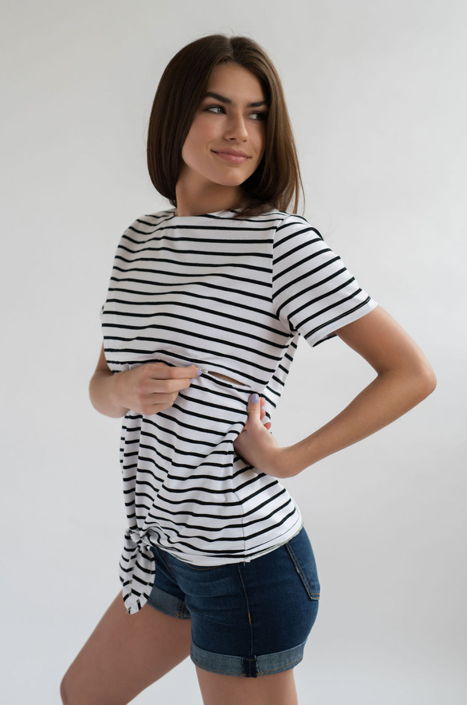 Striped Nursing T-shirt With Front Tie