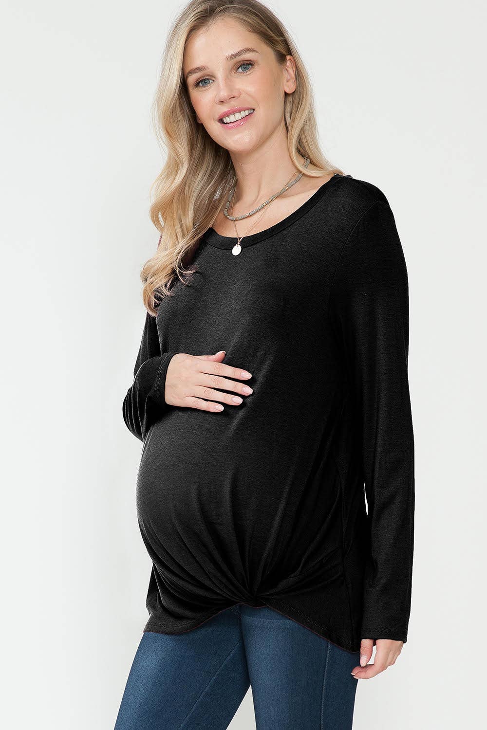 Long Sleeve Top with Front Hem Twist