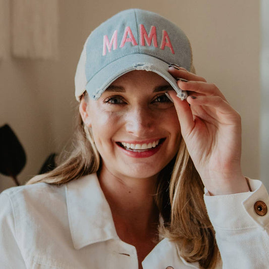 MAMA Pink and White Mother’s Day Denim Trucker Hat