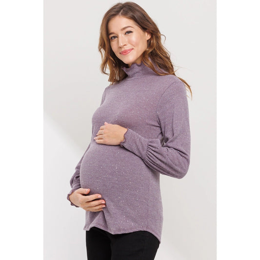 Sequined Evening Maternity Turtle Neck Blouse