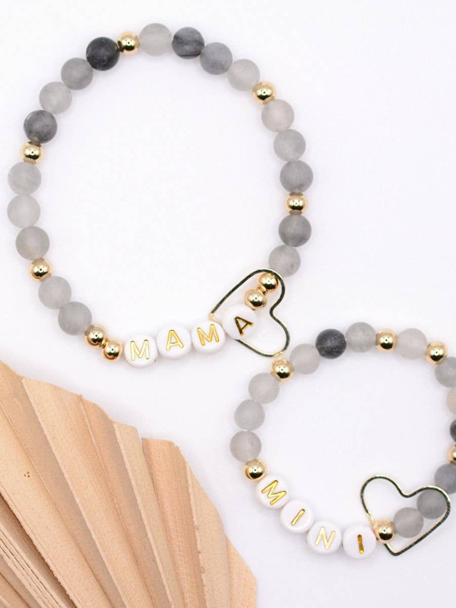 Mama Mini Matching Black Gold Beaded Bracelet Set