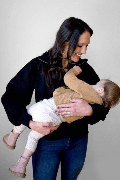 Oversized Funnel Neck Three Zip Breastfeeding Sweatshirt