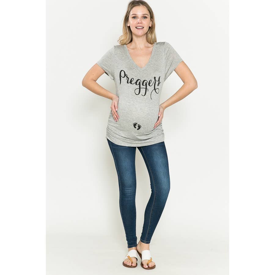 "Preggers" Shirring Ruched Maternity Graphic Tee