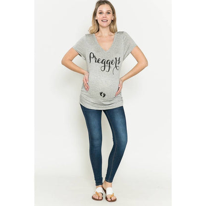 "Preggers" Shirring Ruched Maternity Graphic Tee