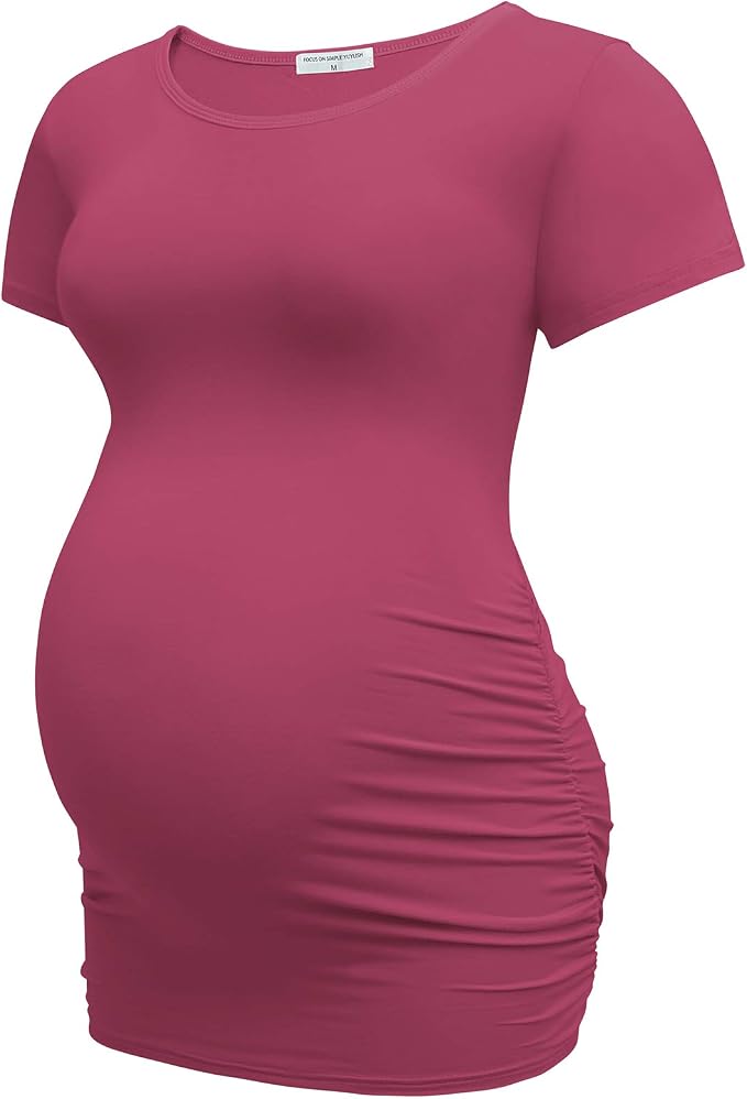 Ruched Maternity Round Neck Tee - Delilah's Maternity