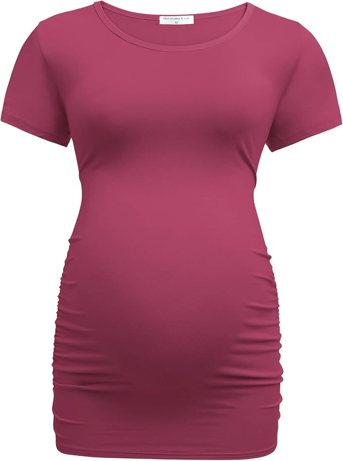 Ruched Maternity Round Neck Tee - Delilah's Maternity