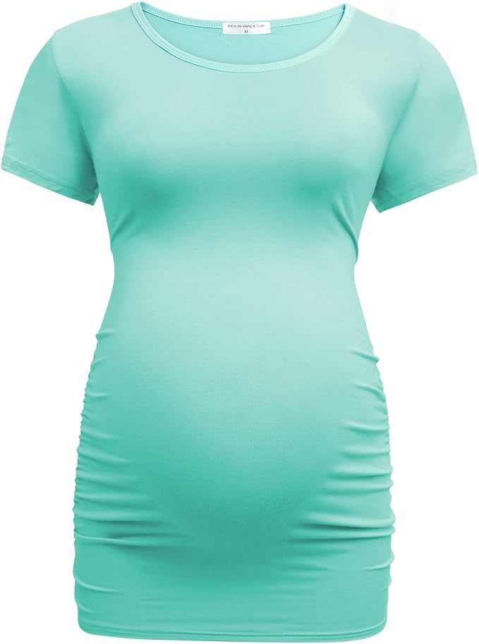 Ruched Maternity Round Neck Tee - Delilah's Maternity