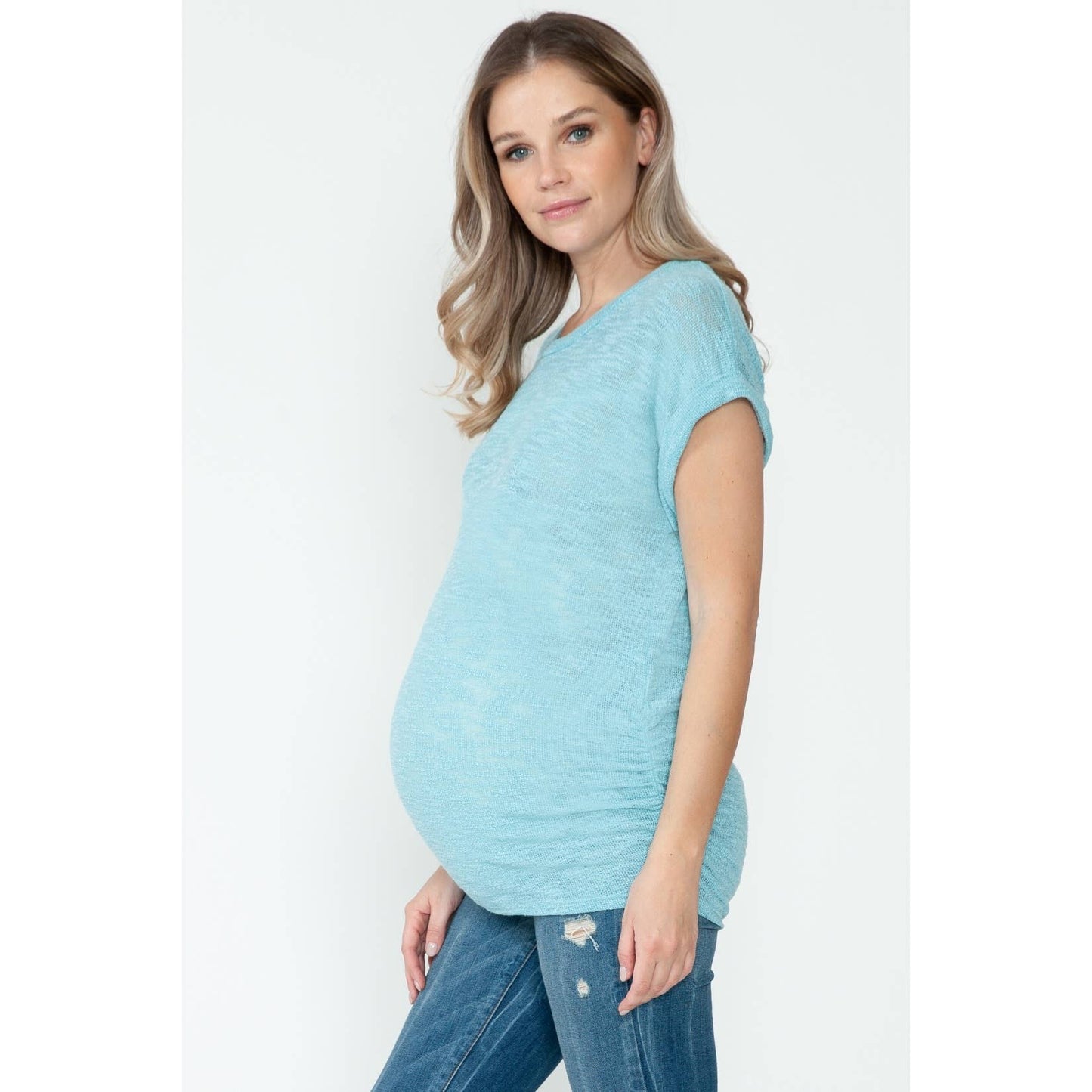 Maternity Side Shirring Ruched Knitted Basic Summer Top