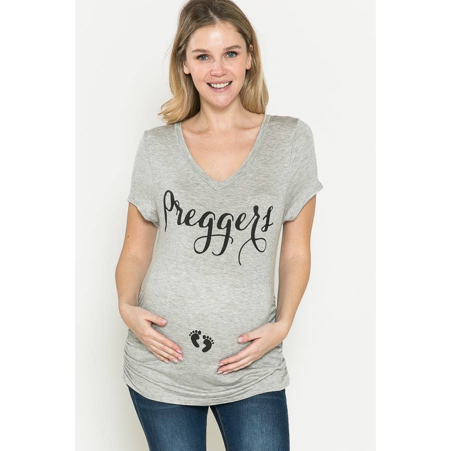 "Preggers" Shirring Ruched Maternity Graphic Tee