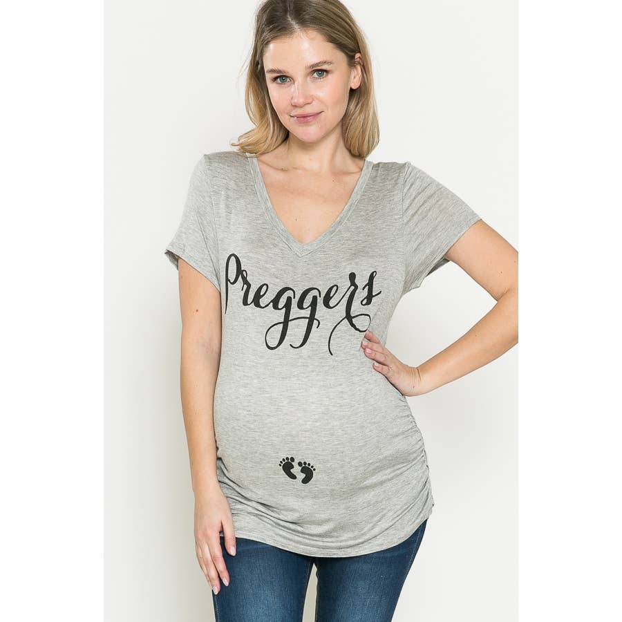 "Preggers" Shirring Ruched Maternity Graphic Tee