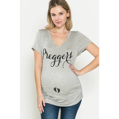 "Preggers" Shirring Ruched Maternity Graphic Tee