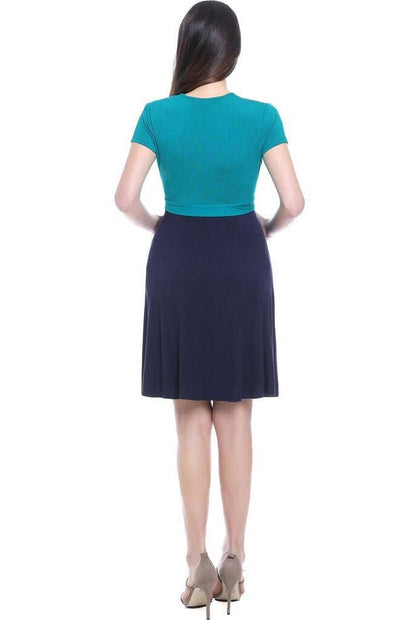 Sarah Faux Wrap Nursing Dress Navy/Teal