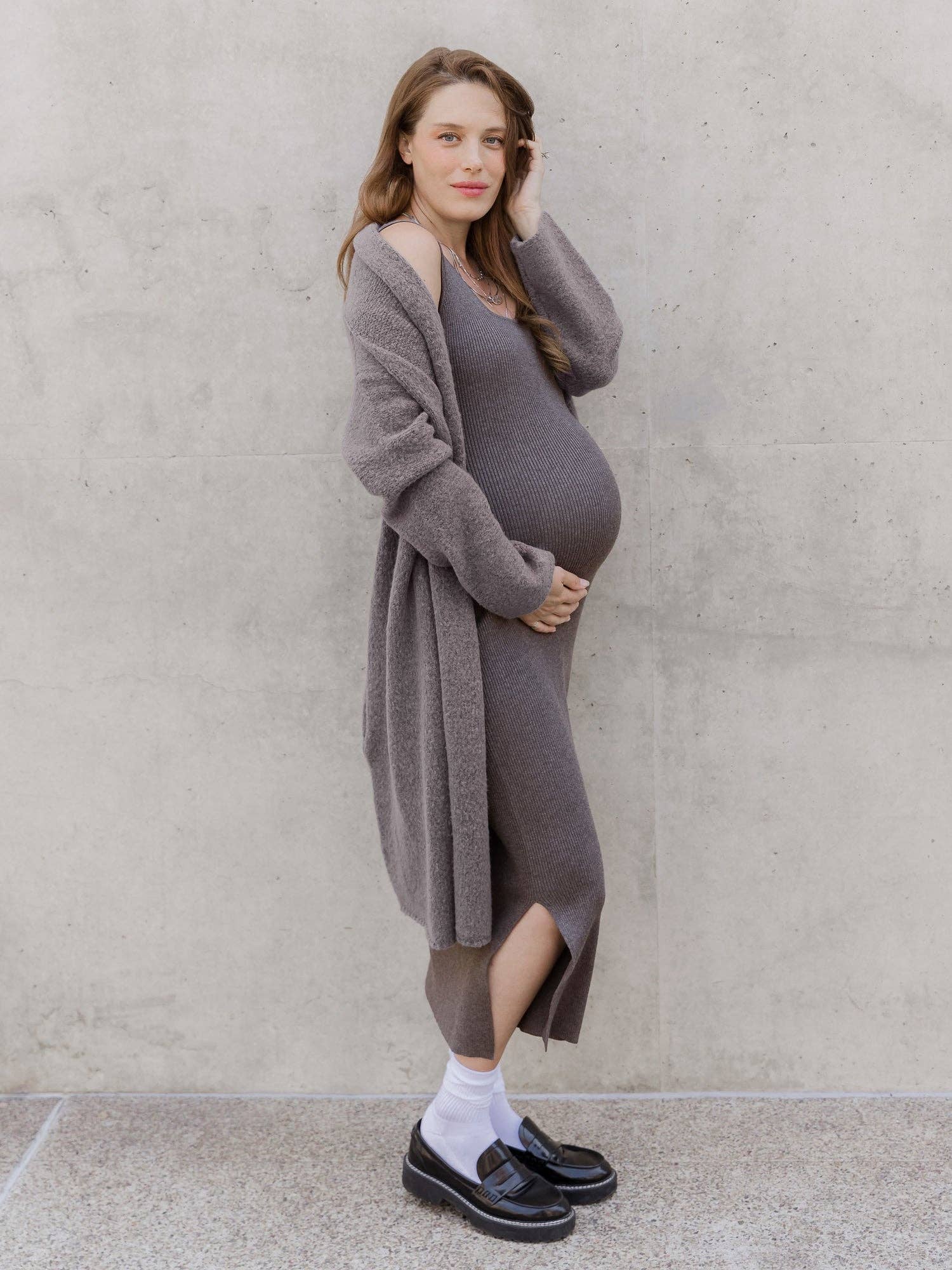 grey nursing dress Heather Grey Rib Knit Mock Neck Nursing Dress PinkBlush