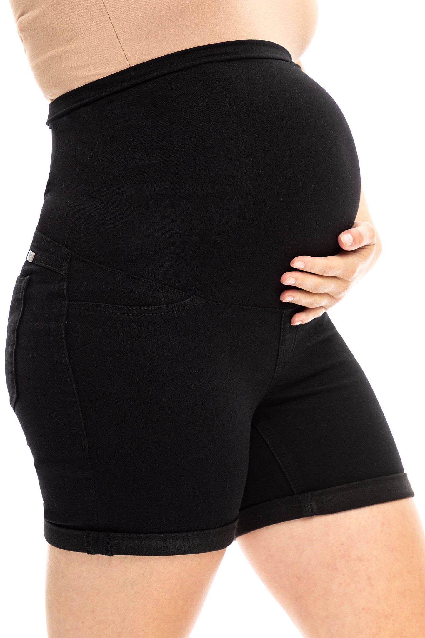 Maternity Roll Denim Shorts w/ Bellyband