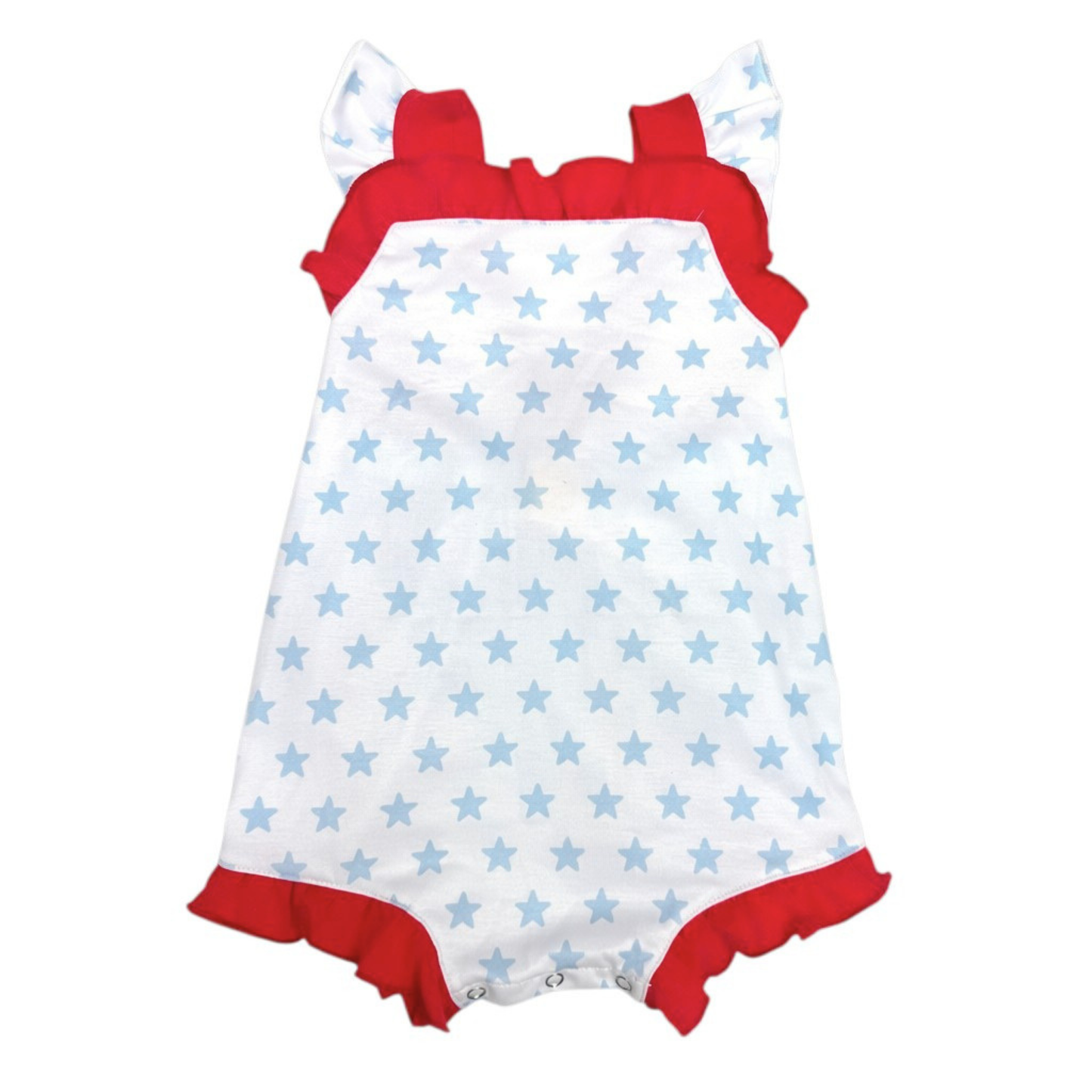 The Little Lemons Company Red, White, and Stars Girl Bow Bubble Romper