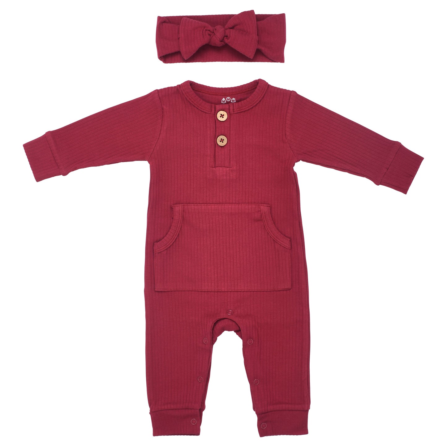 Three Little Tots Ruby Red Baby Ribbed Playsuit with Pockets