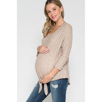 Round Neck Front Tie Ribbed Sweater