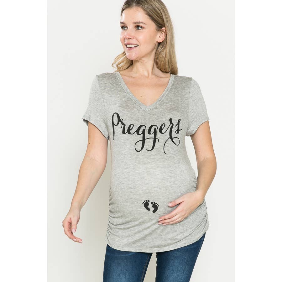 "Preggers" Shirring Ruched Maternity Graphic Tee