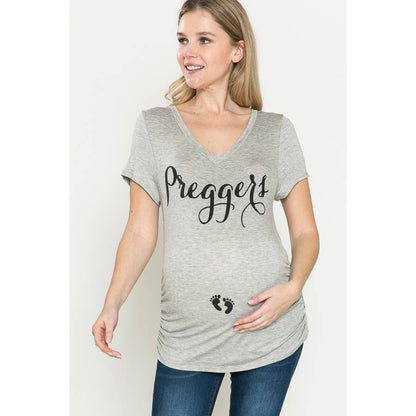 "Preggers" Shirring Ruched Maternity Graphic Tee