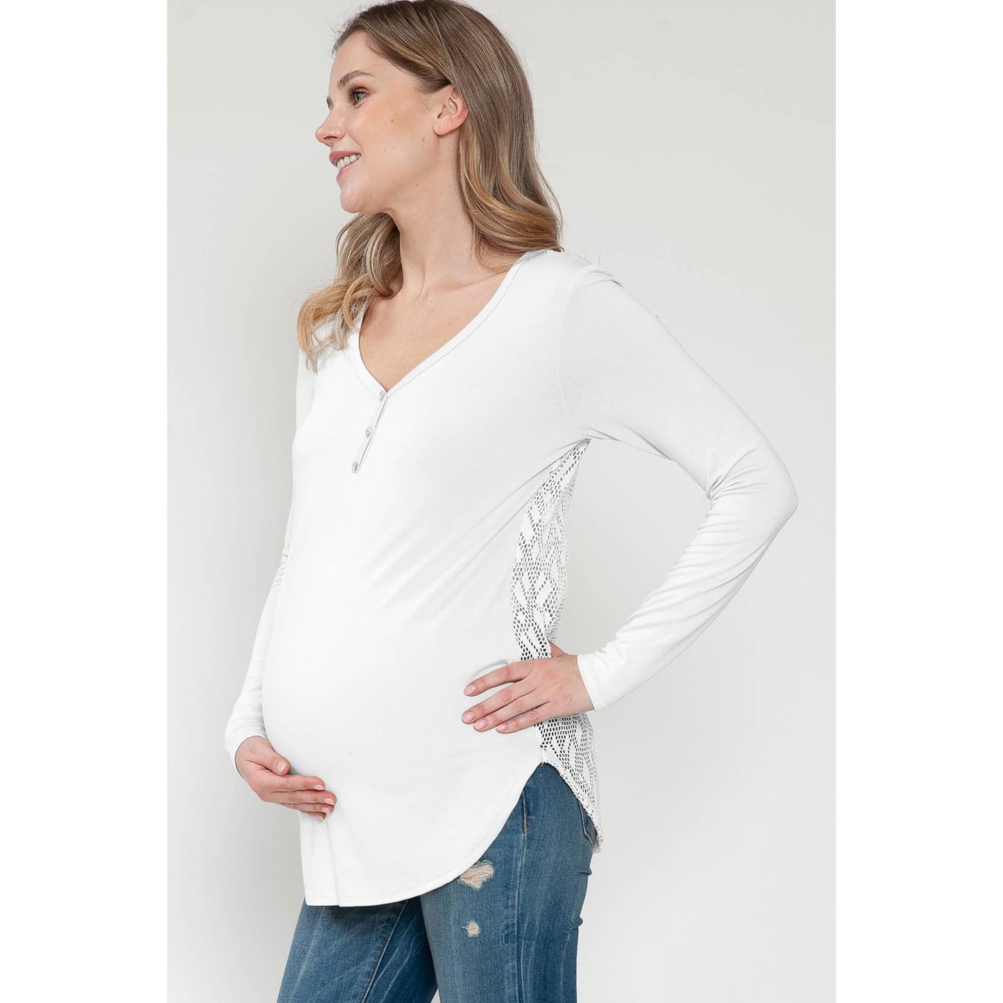 Maternity V-Neck See-Through Back Lace Top