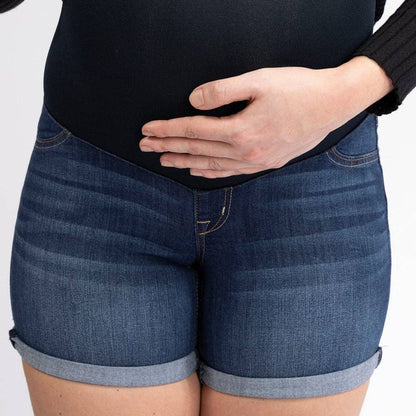 Maternity 7" Rolled To 5" Jean Shorts w/ Bellyband in Ziggy