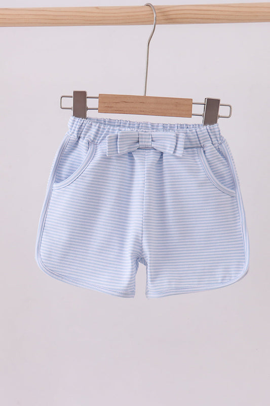The Little Lemons Company Premium Blue & White Stripe Bow Shorts