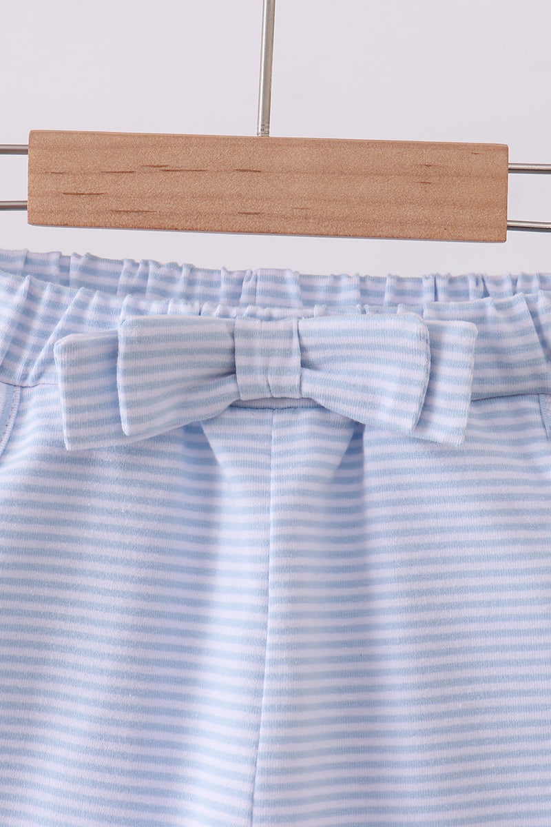 The Little Lemons Company Premium Blue & White Stripe Bow Shorts