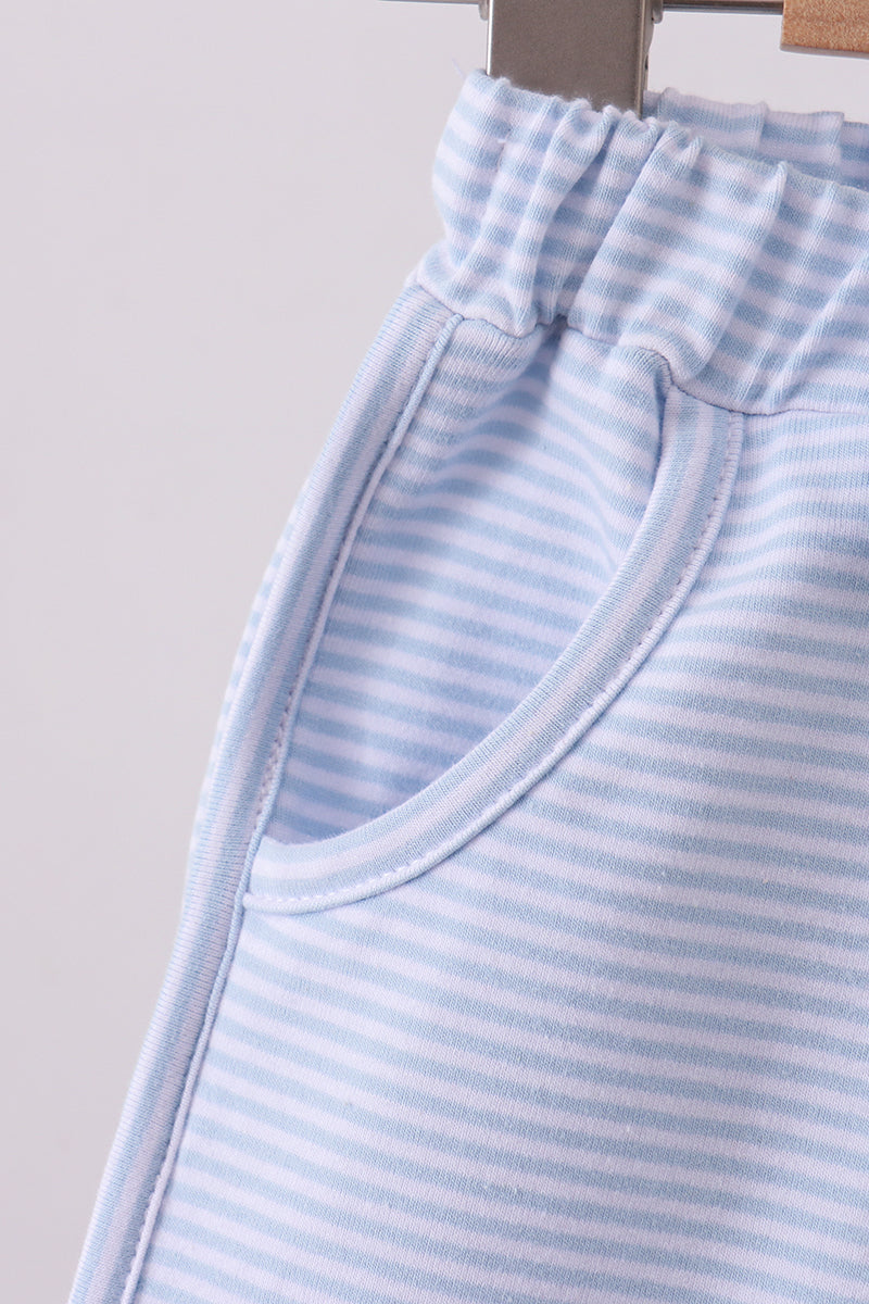 The Little Lemons Company Premium Blue & White Stripe Bow Shorts