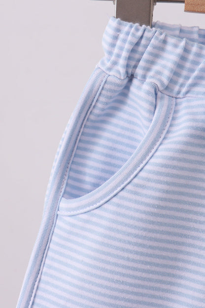 The Little Lemons Company Premium Blue & White Stripe Bow Shorts