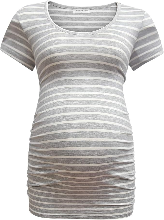 Ruched Maternity Round Neck Tee - Delilah's Maternity