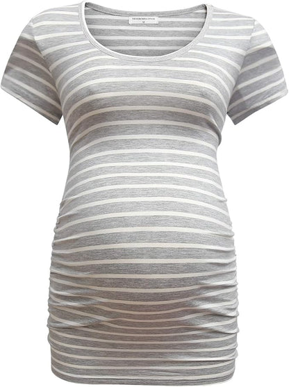 Ruched Maternity Round Neck Tee - Delilah's Maternity