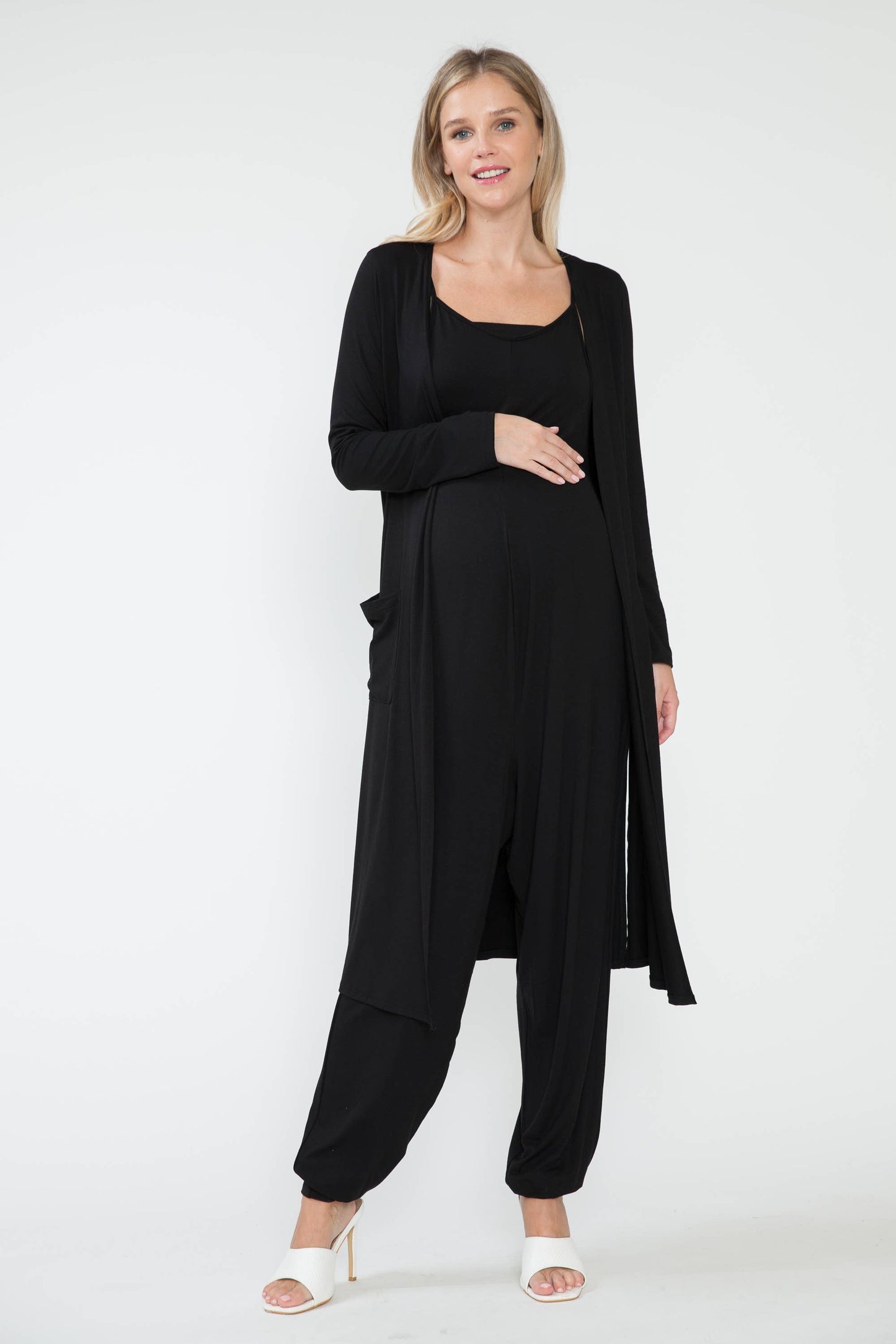 Maternity Jogger Pants Jumpsuit & Maxi Long Cardigan Sets