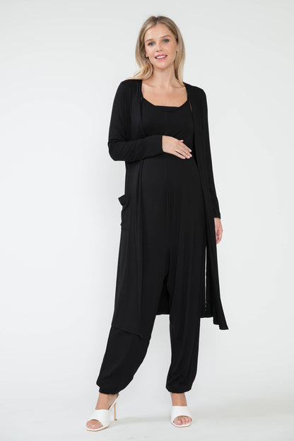 Maternity Jogger Pants Jumpsuit & Maxi Long Cardigan Sets