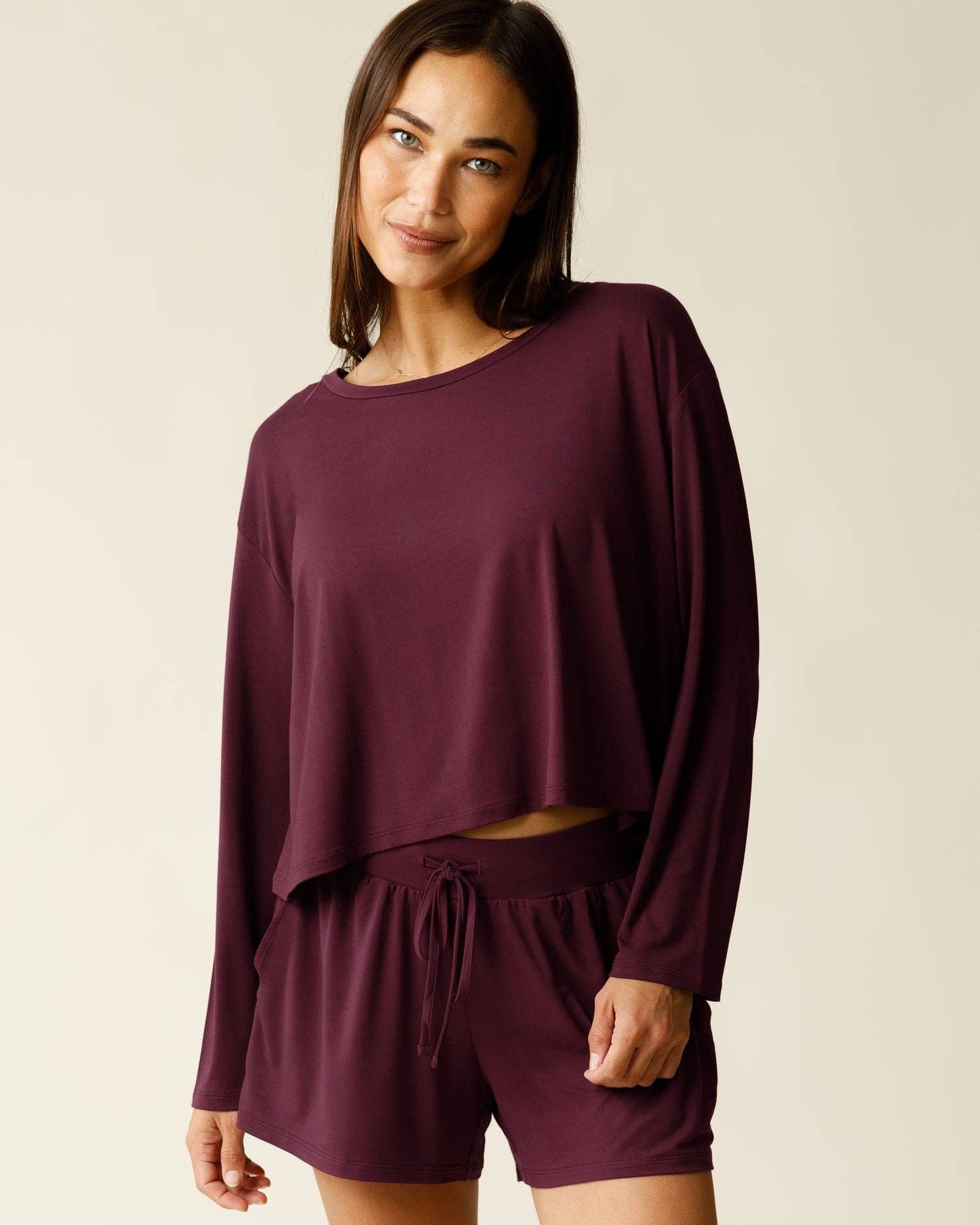 Aria Bamboo Casual Cropped Long Sleeve Top