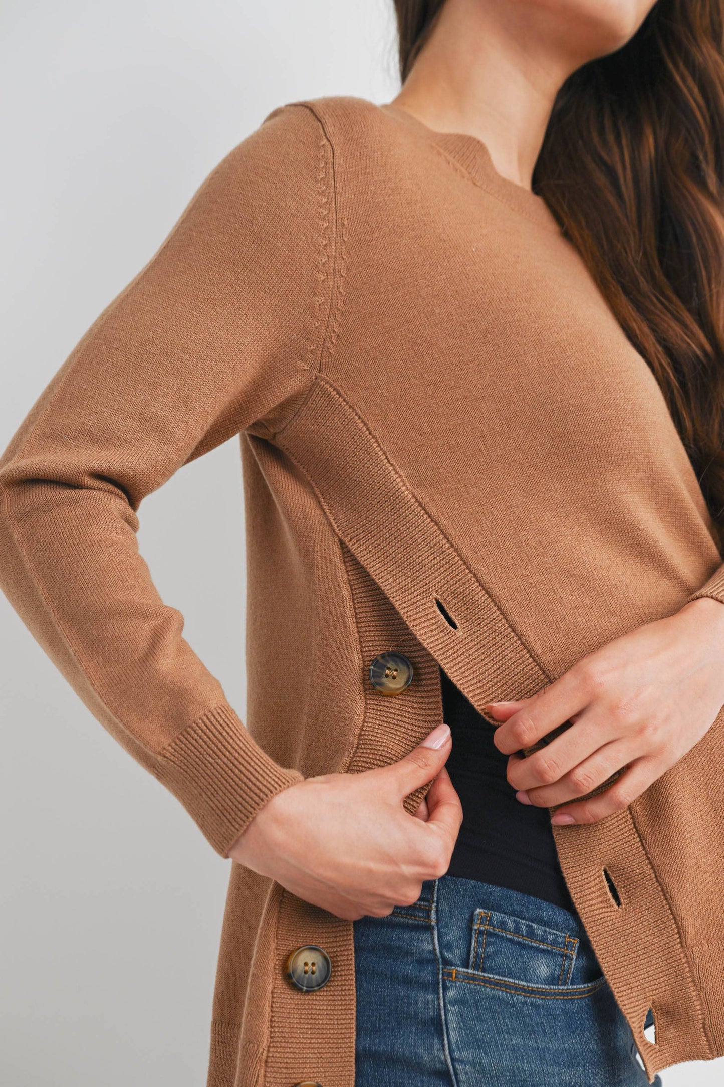 Button Side Maternity Nursing Pullover Sweater