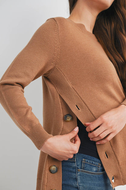 Button Side Maternity Nursing Pullover Sweater