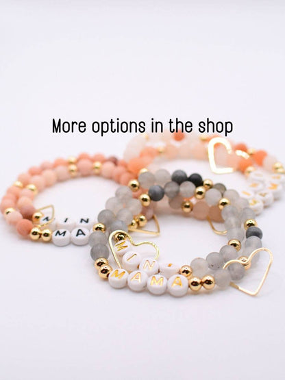 Mama Mini Matching Cream Stone Beaded Set