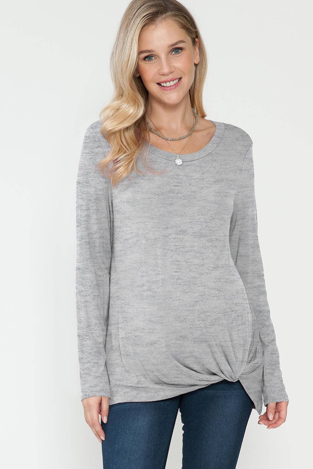 Long Sleeve Top with Front Hem Twist
