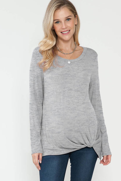 Long Sleeve Top with Front Hem Twist